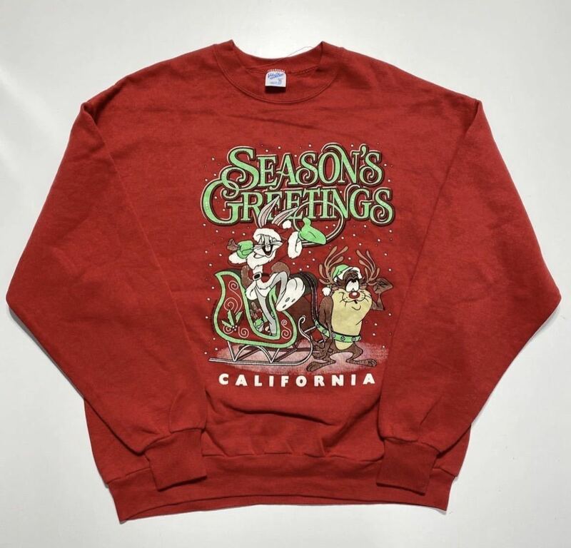 【XL】90s Velva Sheen Looney Tunes Print Sweat 90年代 ベルバシーン ルーニーテューンズ プリント スウェット クリスマス USA製 R1057