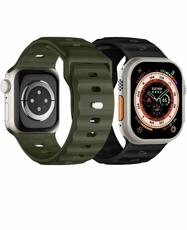 Apple watch バンド 49mm 45mm 44mm 42mm アップルウォッチバンド スポーツバンド Apple watch シリコンベルト 通気 2本セット