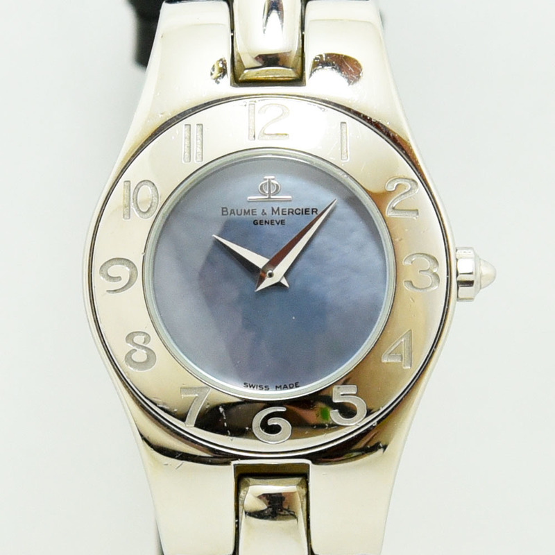 ボーム＆メルシェ 中古 レディース BAUME & MERCIER リネア 65305 クォーツ 2重巻き SS ステンレス 社外レザー ブルーシェル