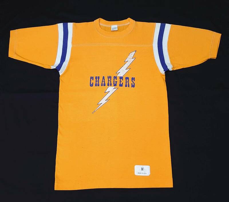 80s USA製 GULF COAST SPORTSWEAR フットボールTシャツ M イエロー WPL7232 CHARGERS 
