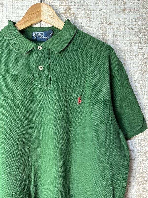 ☆ビッグサイズ US古着 POLO Ralph Lauren ラルフローレン ポロシャツ ポニーロゴ 刺繍 グリーン緑【XL】鹿の子　　　　　◆3932◆