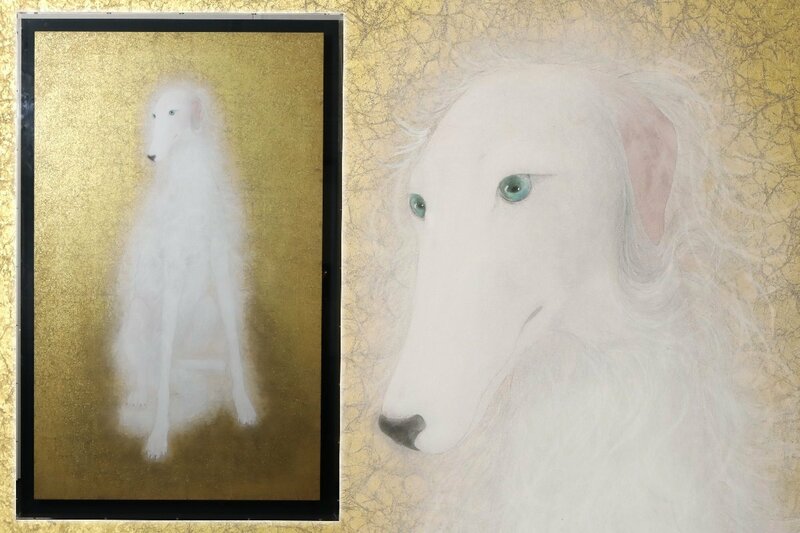 小山美和子「ボルゾイ」日本画 80号 大作 アクリル額装品 / 動物画 注目女流画家 犬 animal