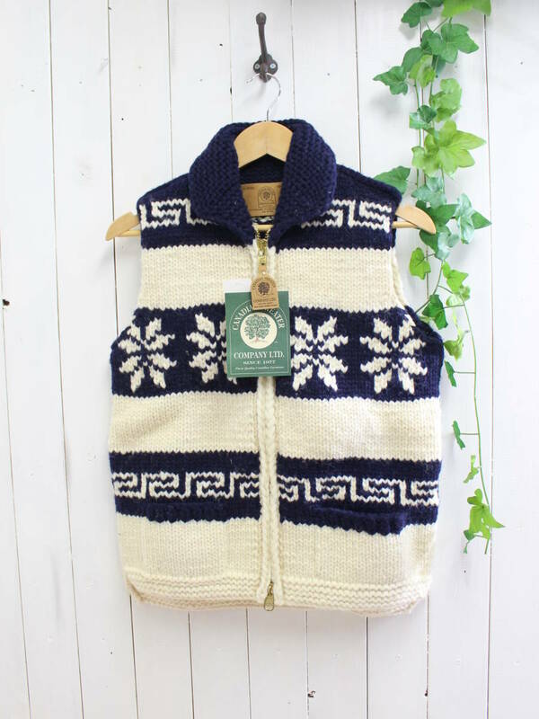 新品◆CANADIAN SWEATER カナディアンセーター◆カウチンセーター 雪柄 ジップニットベスト 38 定価42,000円