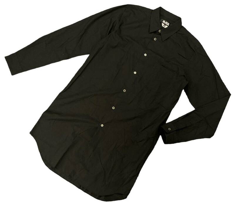 ■ COMME des GARCONS BLACK コム デ ギャルソン ブラック ■ ロング丈 長袖 ボタン シャツ ブラック XL