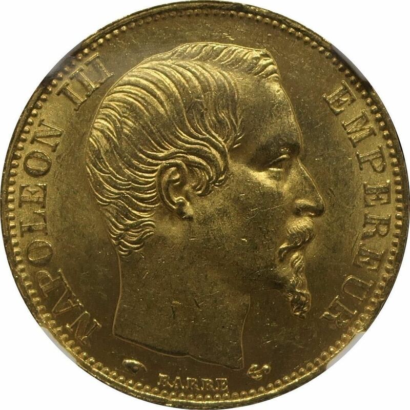 【皇帝ナポレオン3世】 フランス 1858A MS63 20フラン金貨 パリミント 無冠 アンティークコイン NGC 資産保全 インフレ対策 実物資産