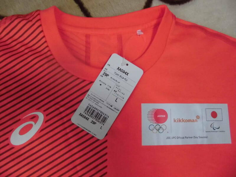 ■　アシックス製　JOC公認　オリンピック　スポンサー　ロゴ入り　応援　Tシャツ　サンライズレッド　サイズL　タグ付き　新品未使用　