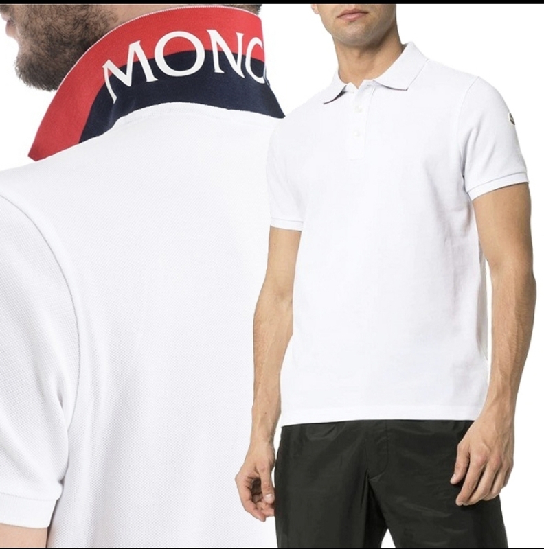 美品 MONCLER モンクレール 立ち襟 MAGLIA POLO ポロシャツ サイズM 白 襟ロゴ