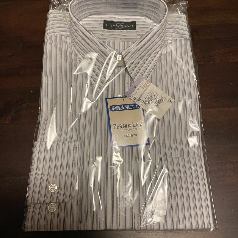 送料無料　新品未使用　STENTOR SOFT 長袖ドレスシャツ ワイシャツ ストライプ 39-80形態安定　日本製　フジボウ パーマラックス　送料込み