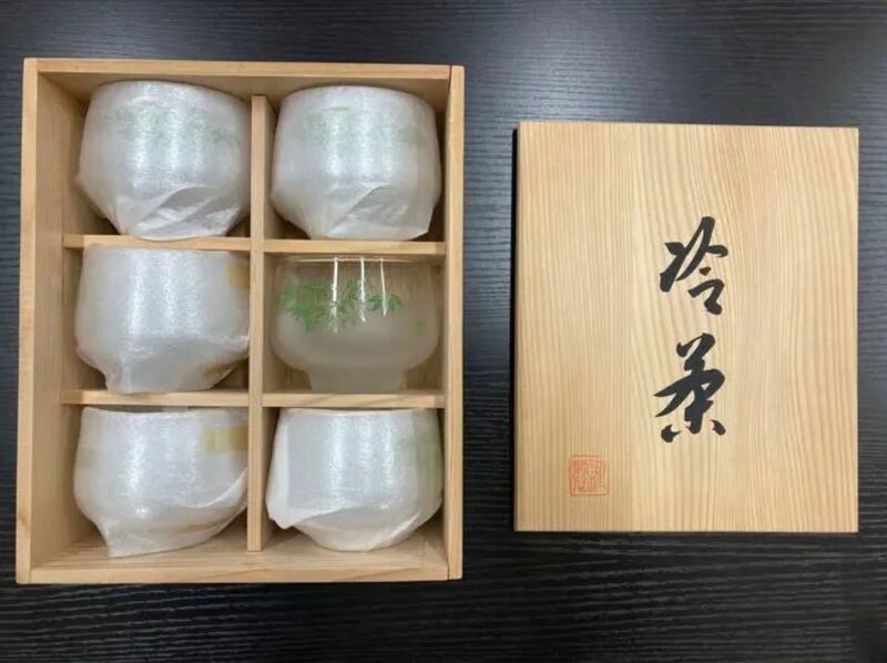 No.475 冷茶グラス 6個セット コップ 木箱 ガラス お茶 コレクション アンティーク