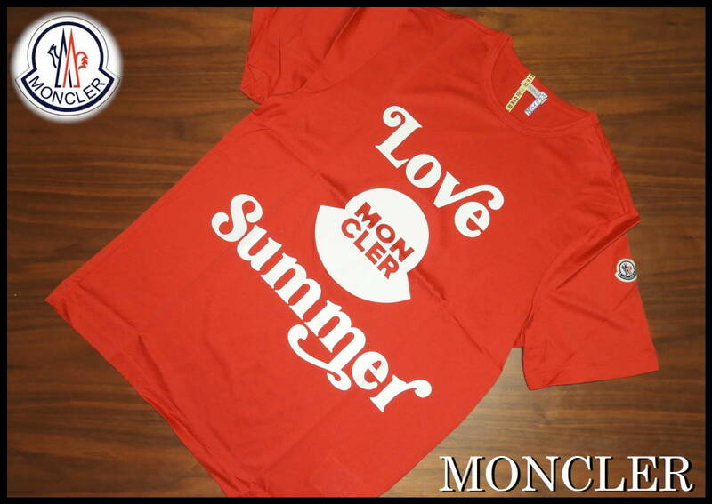 レア MONCLER Love Summer Tシャツ モンクレール メンズ M 半袖 レッド ホワイト 赤 白 美品 ダウンジャケット