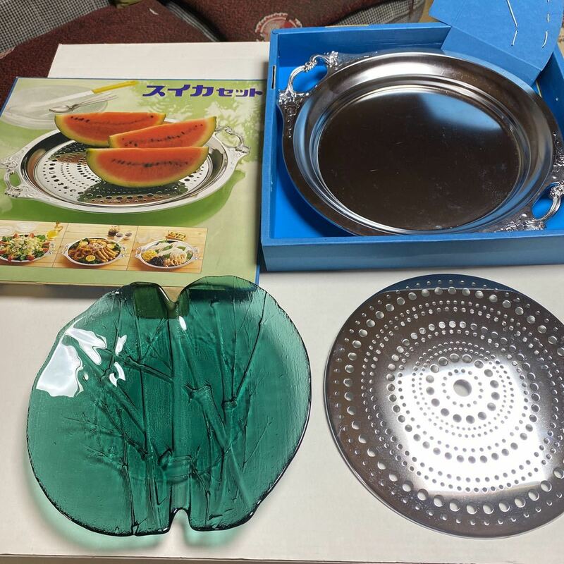 鉄製特殊三重メッキ盆、水切りトレー、ガラス皿