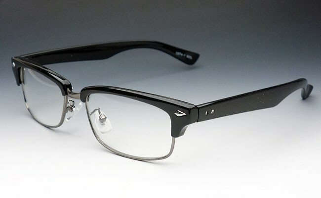 おしゃれ 伊達メガネ メンズ 細めのレトロデザイン セルメタル サーモント型 新品 UVカット 黒 ブラック