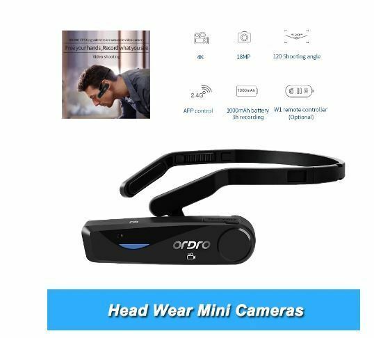 送料無料 1080p hd ビデオカメラ ORDRO EP5 ウェアラブル Vlogカメラ ミニ カメラ WI-FI アプリ制御 内蔵マイク ヘッド　イヤ　デジタル