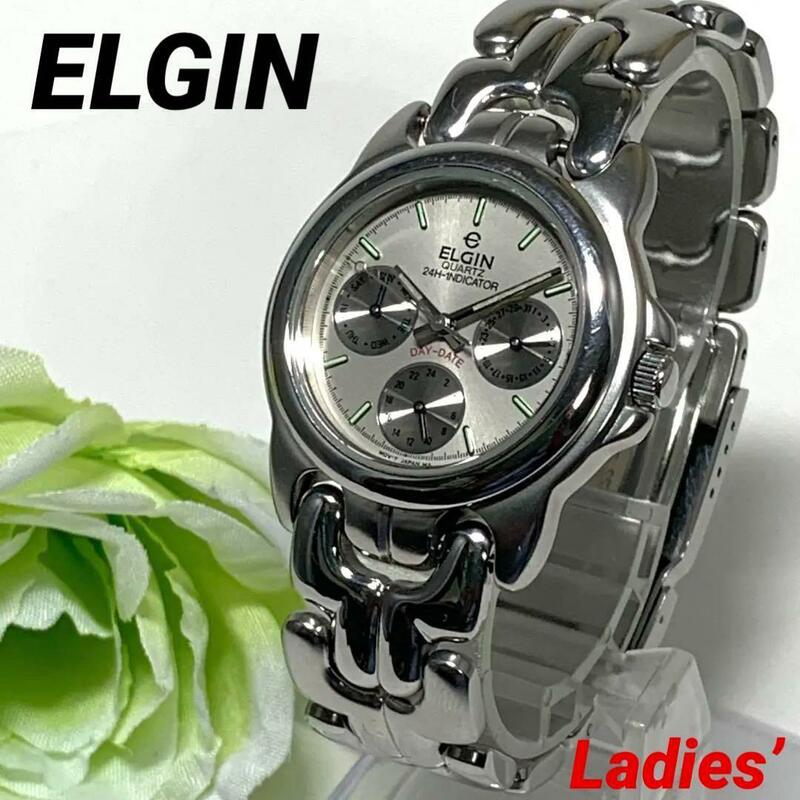 712 ELGIN エルジン クロノグラフ デイデイト カレンダー レディース 腕時計 クオーツ式 新品電池交換済 人気 希少