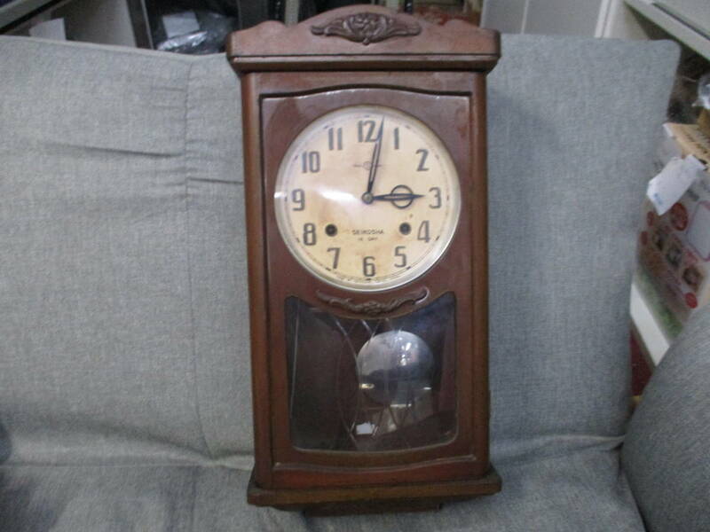 昭和レトロ　ＳＥＩＫＯＳＨＡ　精工社　１４ＤＡＹ　木製柱時計　振子時計　検　インテリア小物 掛時計 アナログ時計　セイコー