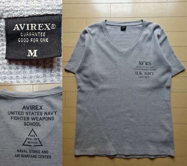 【AVIREX】U.S.NAVY Vネック 半袖 サーマルTシャツ グレー SIZE:MEDIUM (アヴィレックス,上野商会)