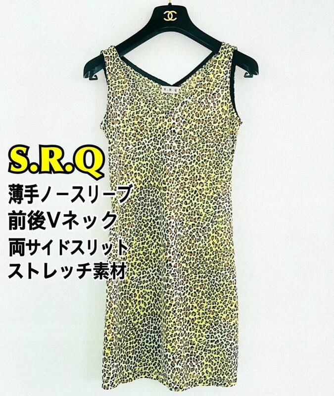 S.R.Q ノースリーブ トップス Vネック 裾スリット 薄手 伸縮性 送料無料