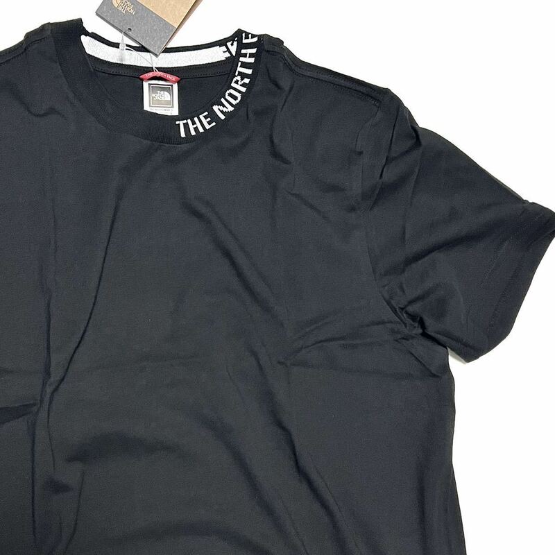 S 新品 海外限定 ノースフェイス オーバーサイズ ネックロゴ Tシャツ 黒 襟ロゴ ブラック ネック 襟元ロゴ 日本未発売 ロゴT ZUMU TEE