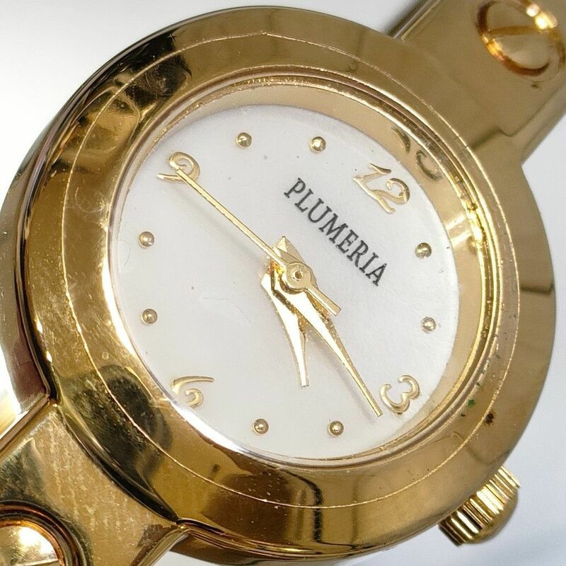 プルメリア PLUMERIA クォーツ 腕時計 ゴールド調 バングル ブレスレット 稼動品 【9470