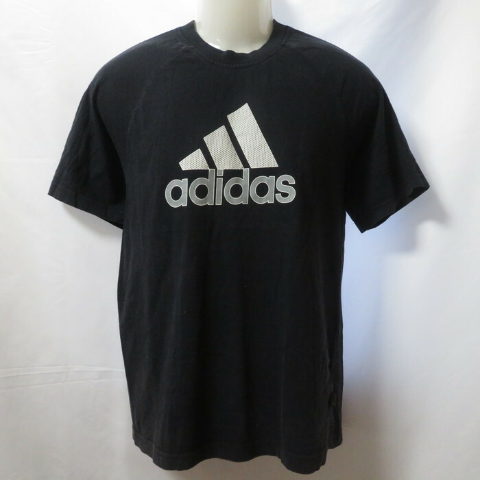 古着 メンズM adidas/アディダス Tシャツ 半袖 胸ロゴ スポーツMIX カジュアル ブラック 942176