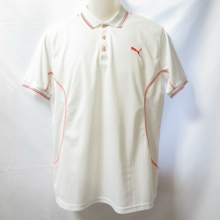 古着 メンズO PUMA/プーマ ポリエステル ポロシャツ 半袖 ボタン スポーツ カジュアル ホワイト 555159