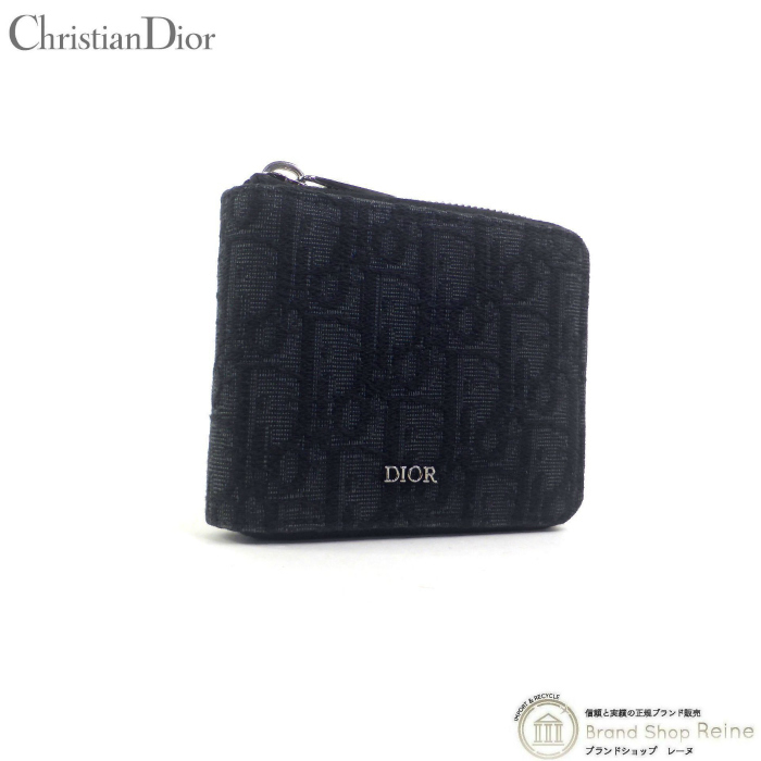 クリスチャンディオール （Christian Dior） ディオール オブリーク ジャカード ジップ 二つ折り 財布 ブラック（新品同様）中古