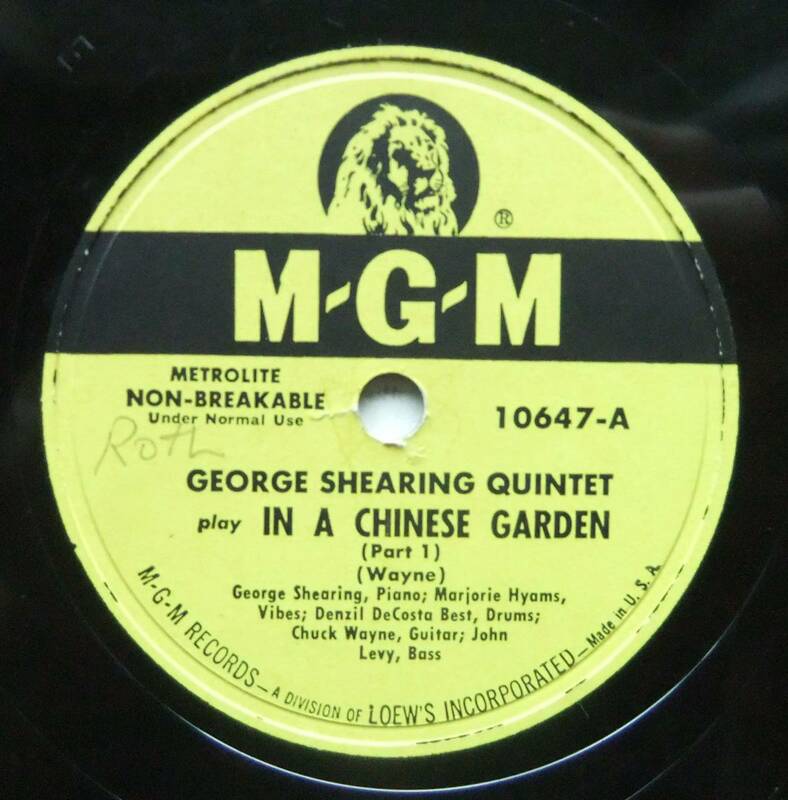 ◆ GEORGE SHEARING Quintet / In A Chinese Garden ( Part 1 ) ( Part 2 ) ◆ MGM 10647 (78rpm SP) ◆