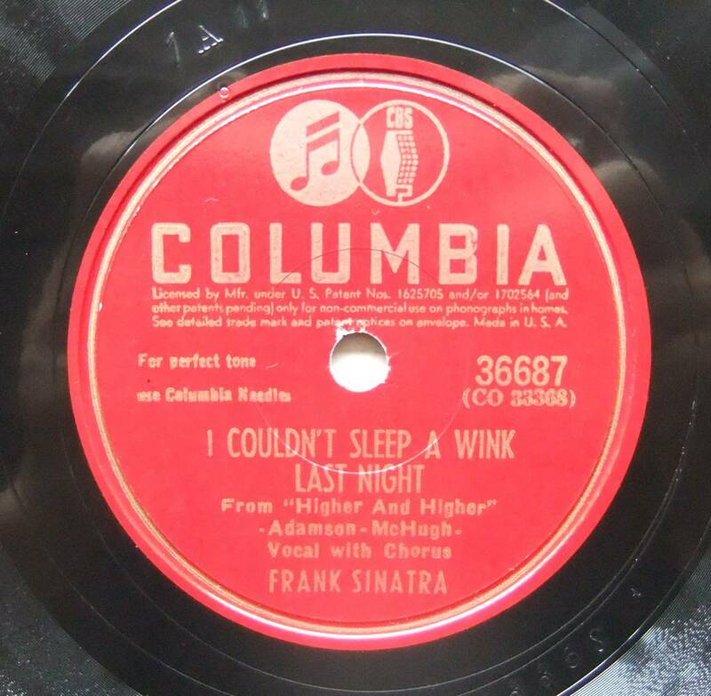 ◆ FRANK SINATRA / I Couldn't Sleep A Wink Last Night / A Lovely Way To Spend An Evening ◆ Columbia 36687 (78rpm SP) ◆ V