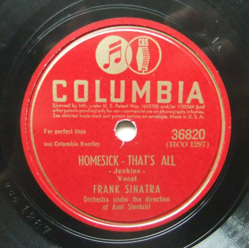 ◆ FRANK SINATRA / Homesick - That's All / A Friend of Yours ◆ Columbia 36820 (78rpm SP) ◆