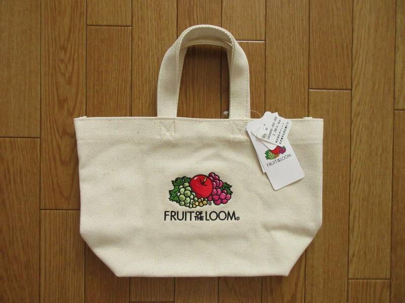 FRUIT OF THE LOOM　フルーツオブザルーム　ロゴ刺繍 ランチバッグ　（ホワイト）　フルーツ 刺繍　ミニ トートバッグ　バッグ