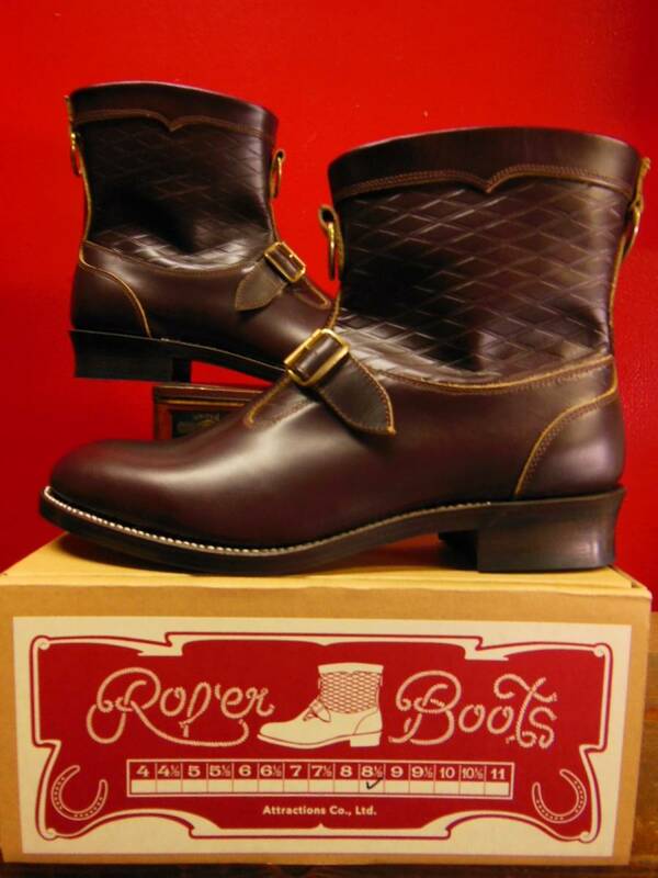 新品 限定真鍮バックル アトラクションズ Attractions Lot.300 Roper Boots Emboss/Burgandy ローパーブーツ 8..5D[26.5cm] WEARMASTERS
