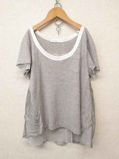 k6126：サカイラック sacai luck レディース 半袖Tシャツ 2 チュール切替デザインTシャツ/カットソー 灰白/日本製：35