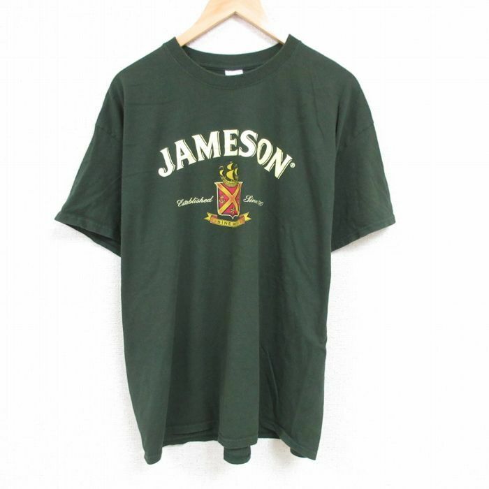 XL/古着 半袖 Tシャツ メンズ ジェムソン ウイスキー 大きいサイズ コットン クルーネック 緑 グリーン 23jul11 中古
