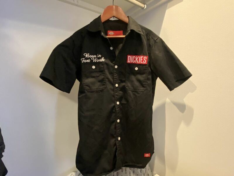 ディッキーズ 半袖シャツ Dickies ワークシャツ 刺繍　黒