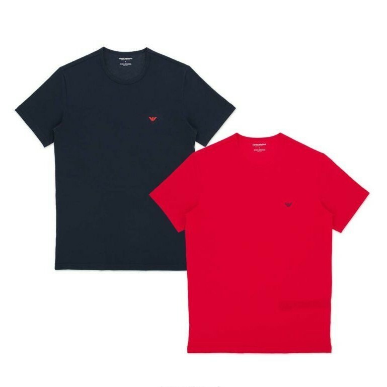 EMPORIO ARMANI エンポリオアルマーニ クルーネック 綿100% 半袖 Tシャツメンズ 2枚組 54037227 ブラックレッドセット M