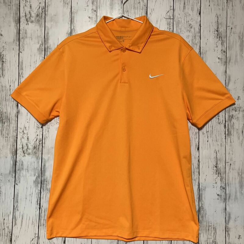 【NIKE GOLF】ナイキゴルフ メンズ 半袖ポロシャツ Lサイズ オレンジ ボタンダウン 送料無料