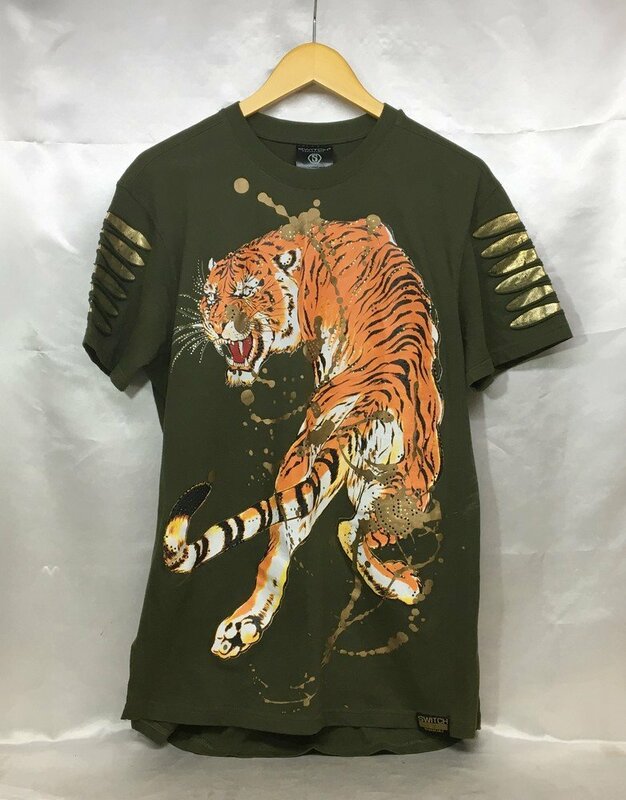 Switch Remarkable スウィッチ リメーカブル Tiger Razor Sleeve タイガープリントTシャツ サイズ：L カラー：オリーブ