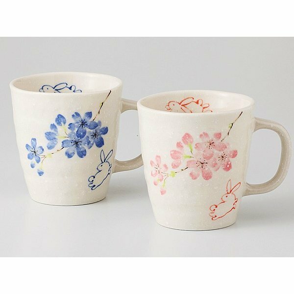 美濃焼！ ☆桜うさぎ・ペアマグカップ☆ 新品 V3035-8 コーヒー 紅茶 カップ ミルク ラテ エスプレッソ 茶器 ギフト