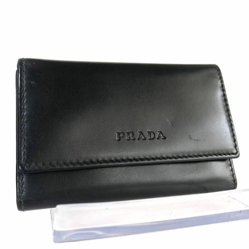 ■美品■PRADA プラダ　6連　キーケース　本革　レザー　ブラック　シルバー金具　イタリア製　刻印あり