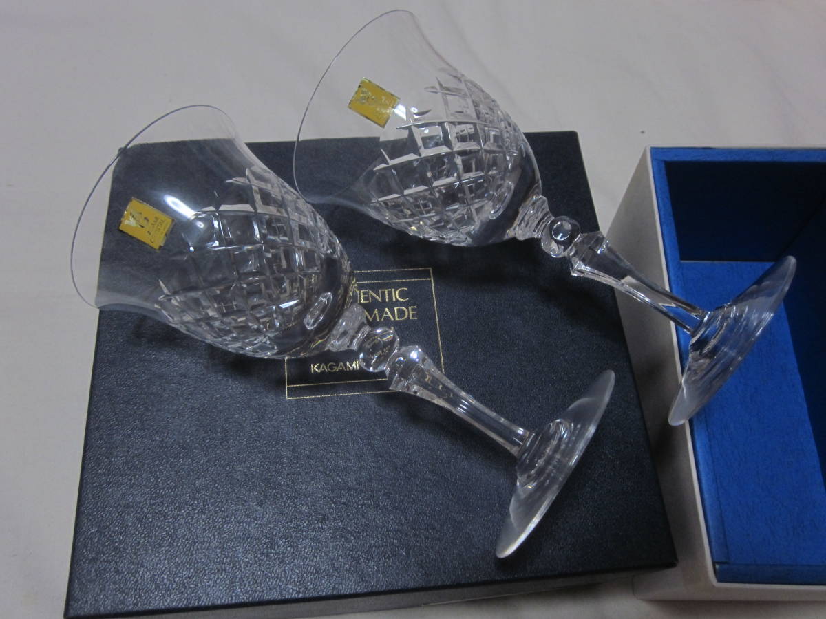 ■【カガミクリスタル】■【ワイングラス】■【２客セット】■【未使用　箱入り】■【日本製】■【AUTHENTIC HAND MADE　CRYSTAL】■