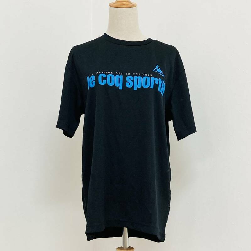 a01816 美品 le coq sportif ルコック スポルティフ 半袖Tシャツ 薄手 メッシュ プリント L 黒 シンプル万能 スポーティーカジュアルルック