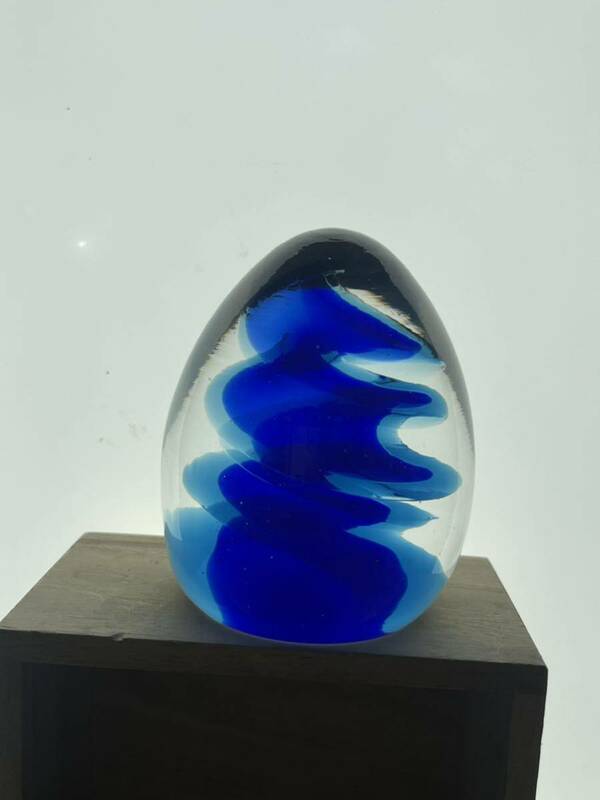 ② レトロ ペーパーウェイト ブルー ガラス グラス オブジェ 置物 北欧 アンティーク ビンテージ