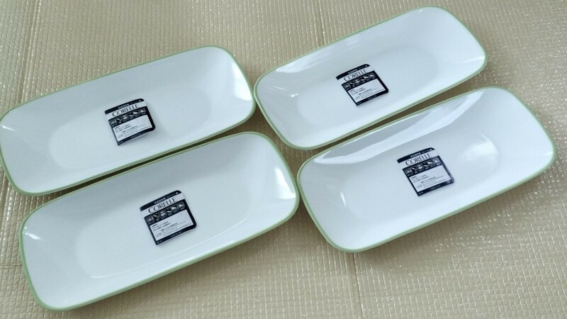 最終値下げ【送料込み】 新品 コレール スクエア 長皿 4枚 まとめ売り ホワイト グリーン 食器 キッチン用品 CORELLE まとめ売り #tnftnf 