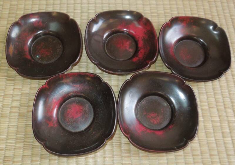 茶道具　銅製　斑紫銅　茶托　５客　　約656g