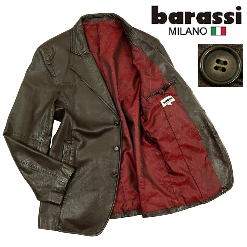 【S2807】【羊革】barassi バラシ レザージャケット レザーテーラードジャケット オールレザー ラムレザー サイズ46