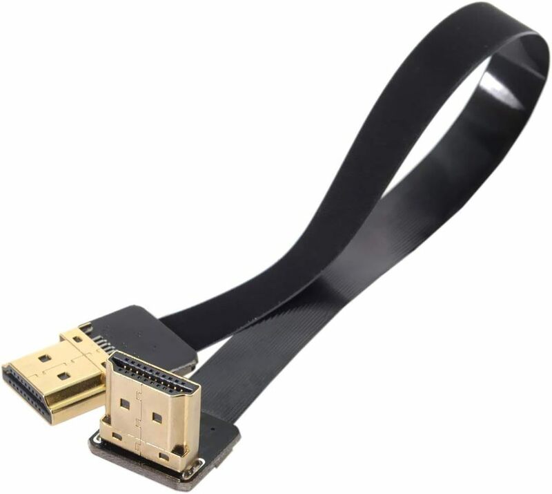 中古完動品 厚み0.35mm 重量7g HDMI フラットケーブル(タイプA)オスーオス（片側はL型） ミラーレス一眼やドローン、FPVドローンに！20cm