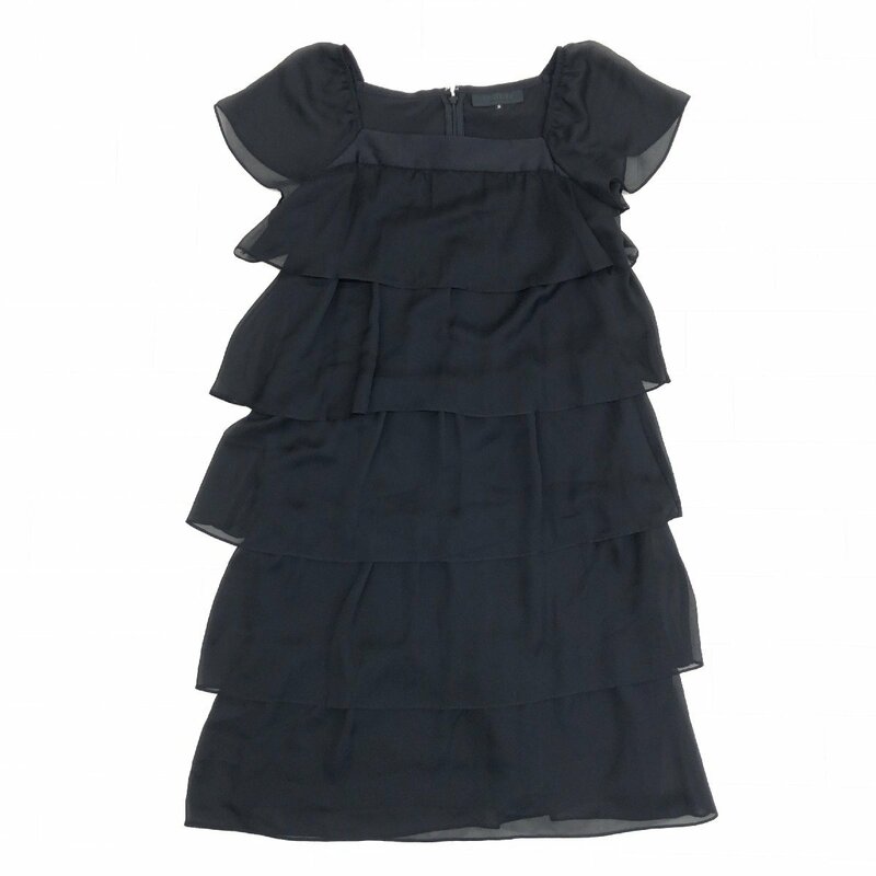 美品 UNTITLED アンタイトル ティアード ドレス ワンピース 2(M) 黒 ブラック 日本製 半袖 チュニック 国内正規品 レディース 女性用