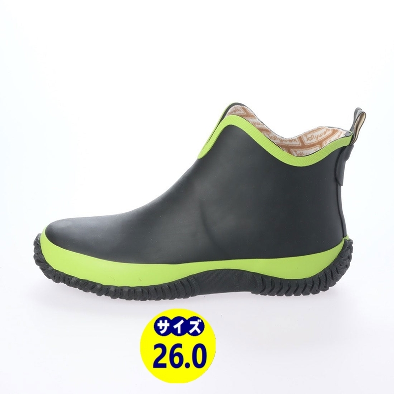 メンズレインブーツ　レインシューズ　長靴　雨靴　天然ゴム素材　新品『20089-blk-grn-260』26.0cm　在庫一掃セール
