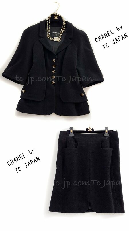 シャネル ジャケット スカート・スーツ CHANEL 定番人気 ブラック・CCロゴボタン・ツイード F46