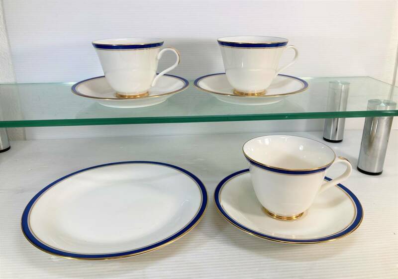 SASAKI ガラス　カップ＆ソーサー３客　中皿１枚　佐々木硝子　コーヒーカップ　洋食器